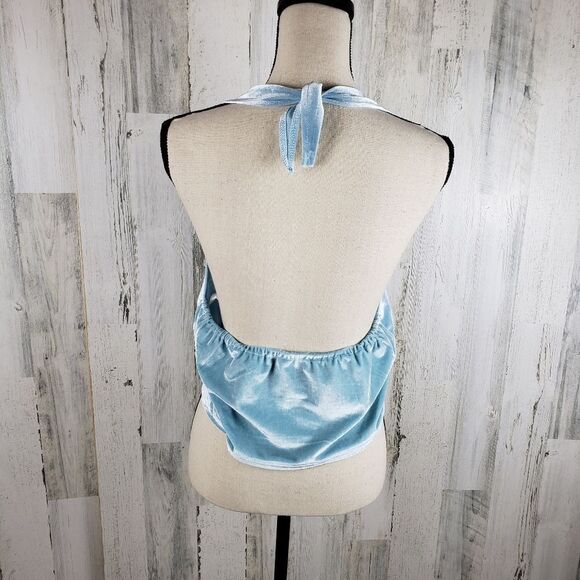 Velour Butterfly Cropped Halter Top Sz XL - Picture 3 of 6